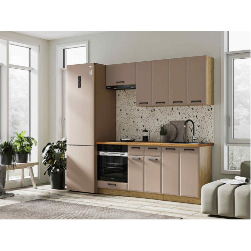 Кухня Призма 1,8 м дуб крафт золото/мокко суперматовый (столешница -дуб вотан)