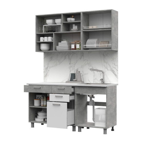 Кухня Денвер 1,6 Фасад БЕЛЫЙ/Корпус АТЕЛЬЕ СВЕТЛОЕ