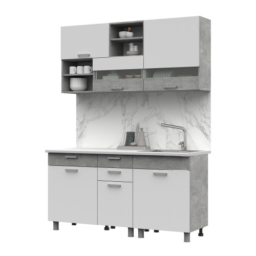 Кухня Денвер 1,6 Фасад БЕЛЫЙ/Корпус АТЕЛЬЕ СВЕТЛОЕ