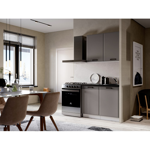 Кухня Призма 1 м белый/асфальт суперматовый (столешница - кастилло темный)