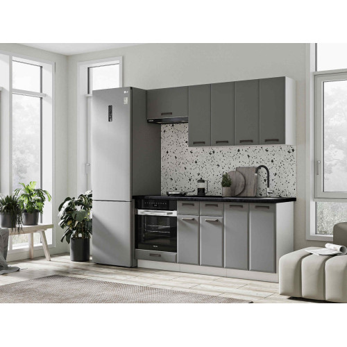 Кухня Призма 1,8 м белый/асфальт суперматовый (столешница - кастилло темный)