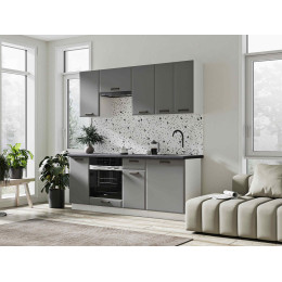 Кухня Призма 2,0 м белый/асфальт суперматовый (столешница - кастилло темный)