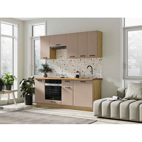 Кухня Призма 2,0 м дуб крафт золото/мокко суперматовый (столешница -дуб вотан)