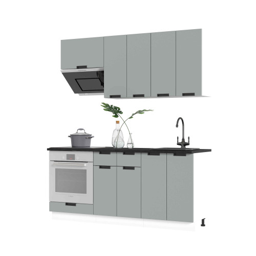 Кухня Сахара 1,8 м белый/холст грей (столешница кастилло темный)