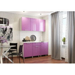 Кухня 1,5м белый глянец/блёстки сирень