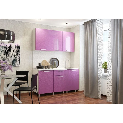Кухня 1,5м белый глянец/блёстки сирень