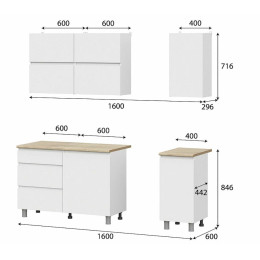 Кухонный гарнитур "Токио" 1,6м Белый текстурный/Дуб Сонома