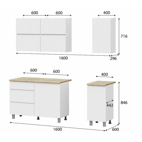 Кухонный гарнитур Токио 1,6м Белый текстурный/Дуб Сонома