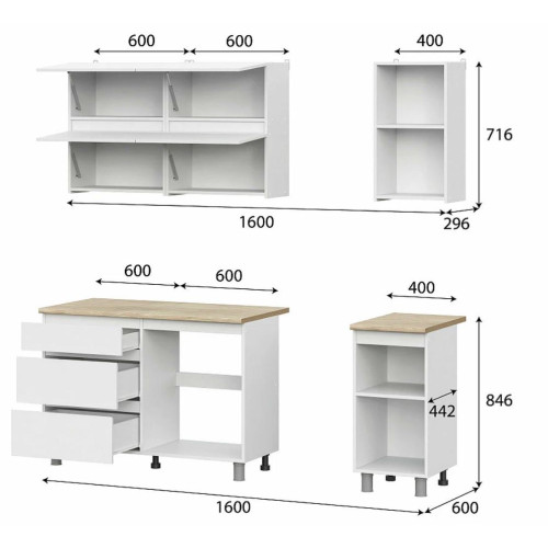Кухонный гарнитур Токио 1,6м Белый текстурный/Дуб Сонома