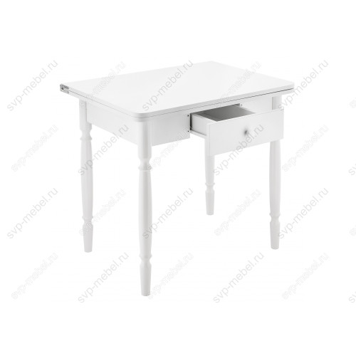 Стол деревянный Брентон с ящиком белый глянец
