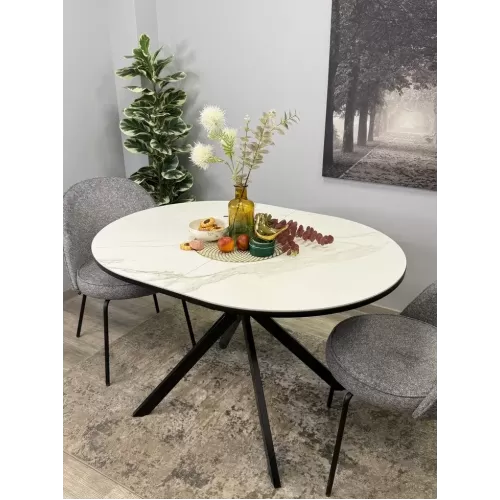 Стол обеденный DO1200, черный/керамика TOP ALPINE WHITE арт.170118