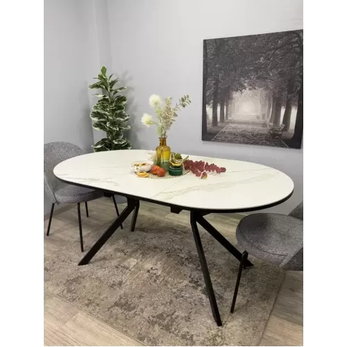 Стол обеденный DO1200, черный/керамика TOP ALPINE WHITE арт.170118