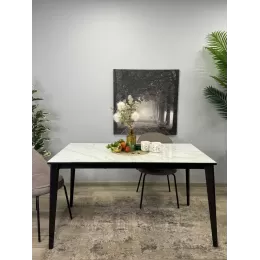 Стол обеденный KR1400 черный/керамика мрамор белый глянец