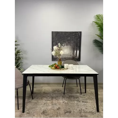 Стол обеденный KR1400 черный/керамика мрамор белый глянец