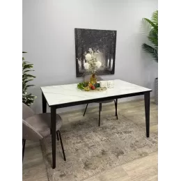 Стол обеденный KR1400 черный/керамика мрамор белый глянец