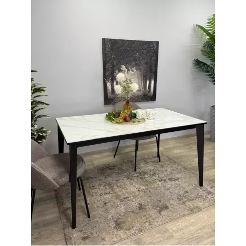 Стол обеденный KR1400 черный/керамика мрамор белый глянец