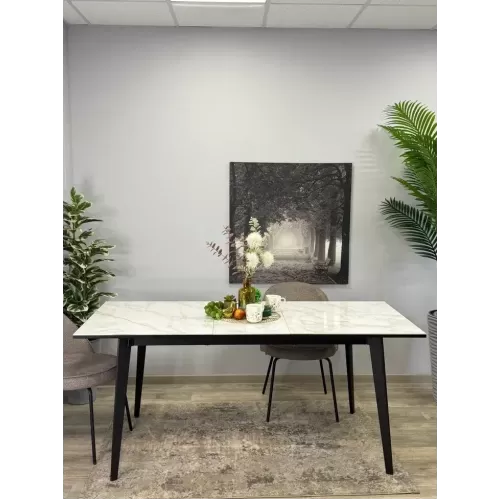 Стол обеденный KR1400 черный/керамика мрамор белый глянец