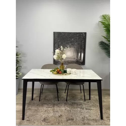 Стол обеденный KR1400 черный/керамика мрамор белый глянец