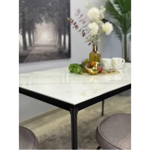 Стол обеденный KR1400 черный/керамика мрамор белый глянец
