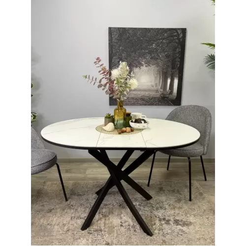 Стол обеденный R900, черный/керамика TOP ALPINE WHITE арт.170118